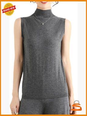 100% Merino Wool Sleeveless Mock Neck Tank Sweater Vest Slim Fit